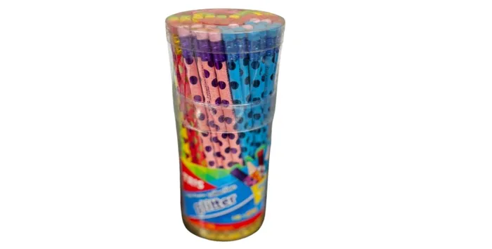 LAPIS TRIS COLLECTION GLITTER HB POTE PVC C/72PCS