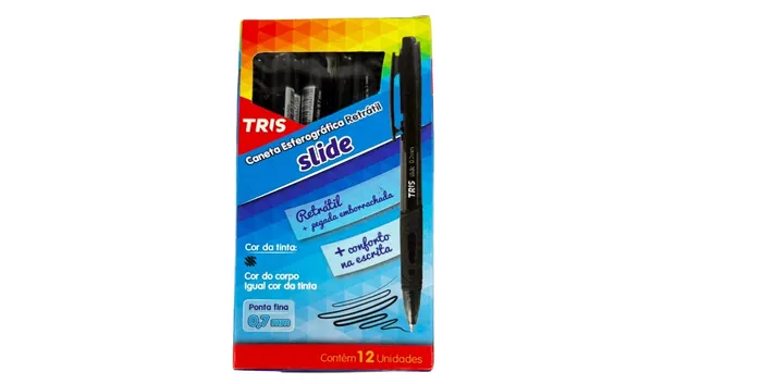 CANETA ESF TRIS SLIDE RETRATIL 0.7MM PRETCX C/12PC